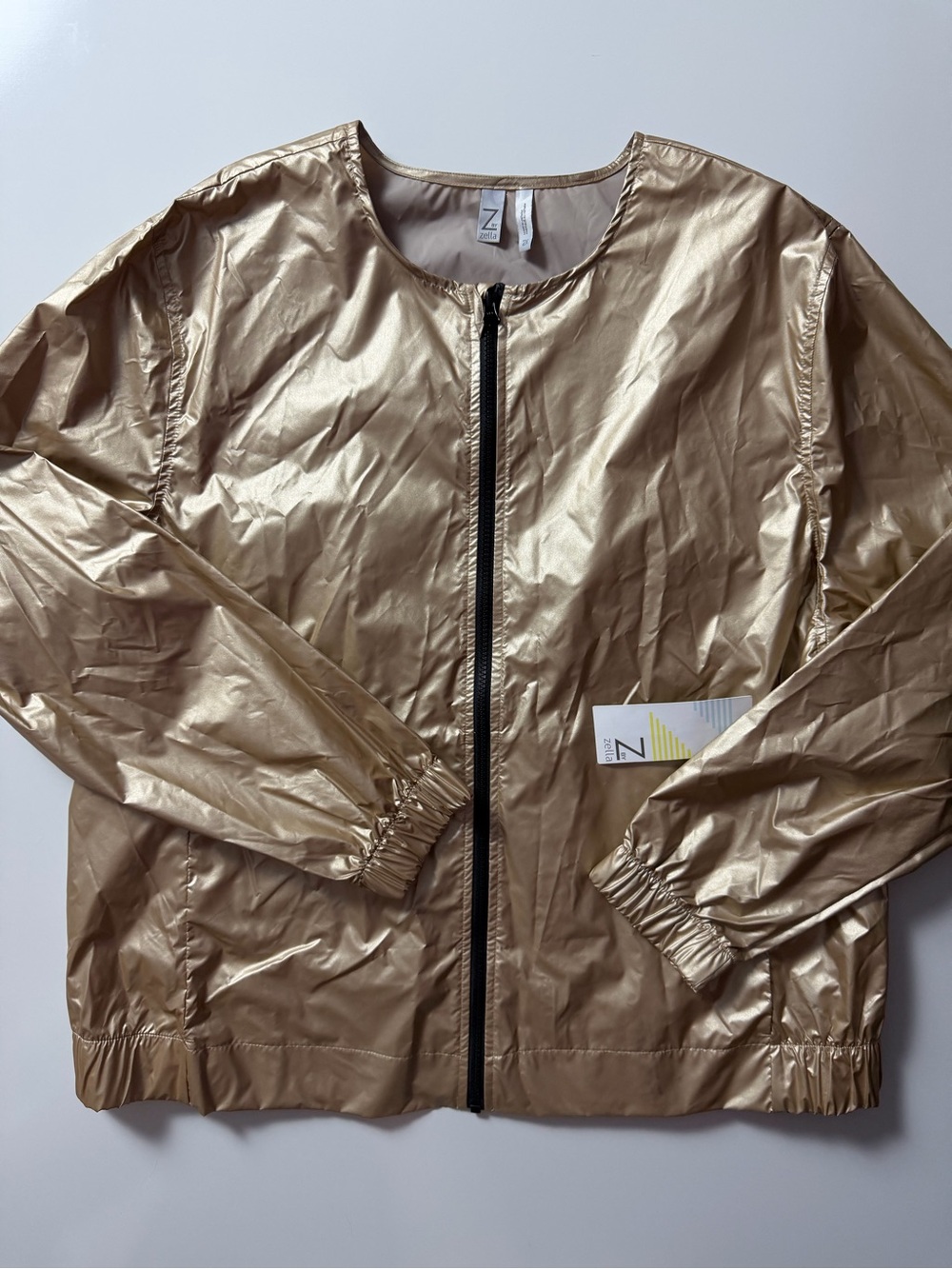 NWT Zella Gold Metallic Lightweight Windbreaker Style Jacket, Size 2X